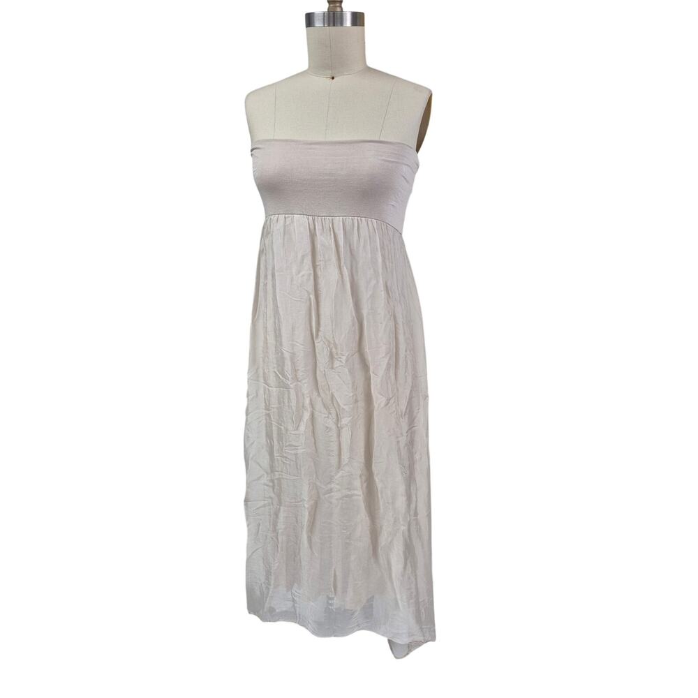 Giusy Silk Blend Convertible Dress / Skirt Beige Made In Italy Sz L - Picture 3 of 9